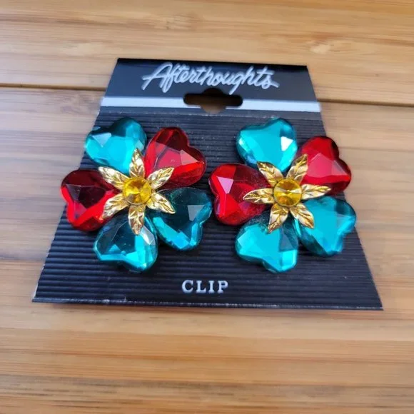 Poinsettia clip on Christmas earrings - Picture 1 of 4